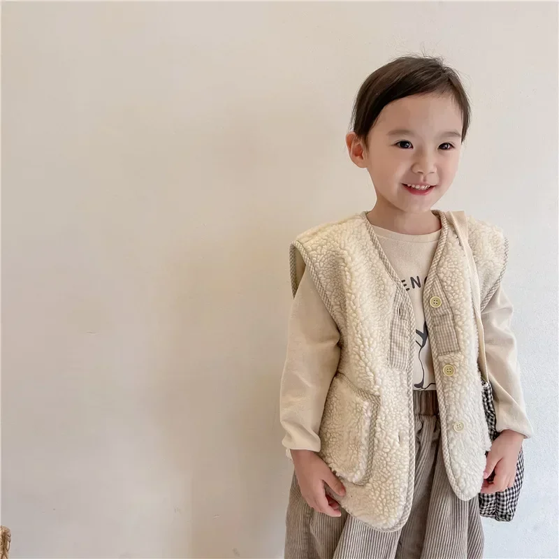 

2025 Baby New Children Waistcoats Winter Toddlers Kids Lamb Fleece Vests Sleeveless Coats Thicken Warm Unisex 102807