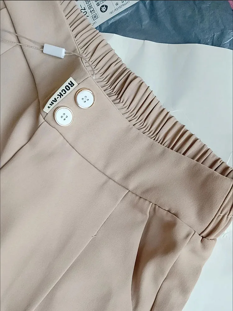 Oversize 75kg wysokie spodnie haremowe damskie lodowy jedwab spodnie koreańskie klasyki Khaki Slim Summer Office formalne pantalony