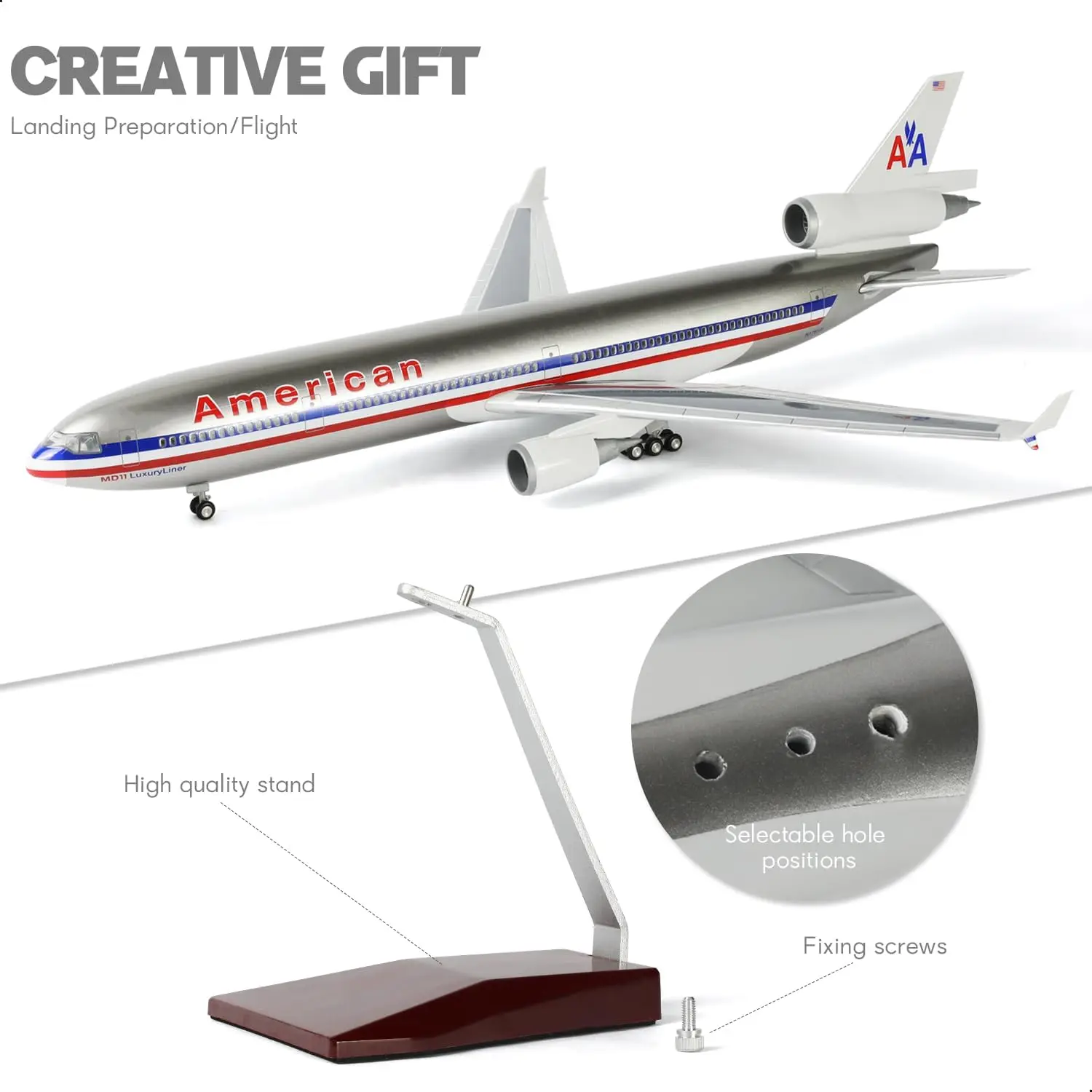 

1:130 Scale plane model American MD-11 Toy planes 47cm resin Airplanes Model Kit With Lights And Wooden Base Collected Gift