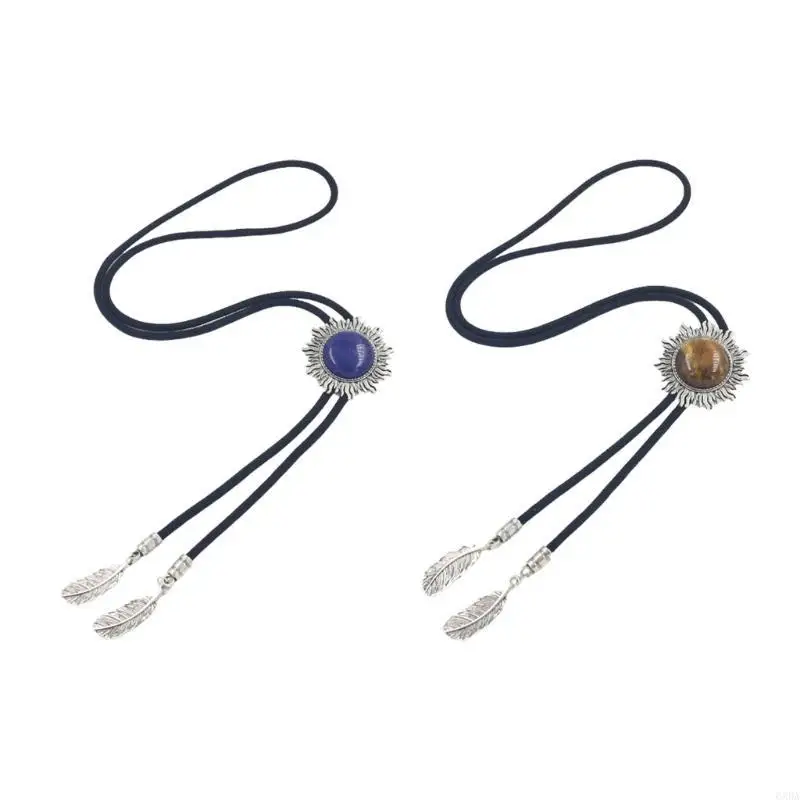 

Punk Western Cowboy Bolo Tie Stone Necktie Necklace Costume Accessory 6XDA