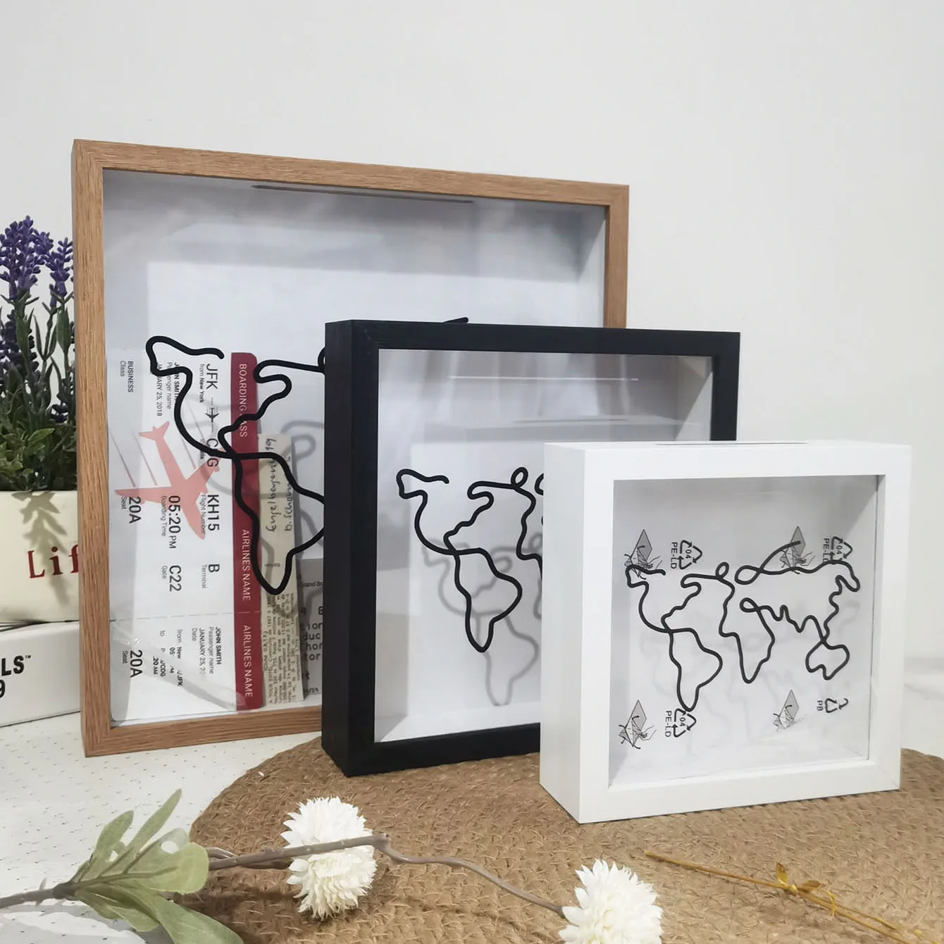 إطار صورة صندوق الظل مع فتحة علوية - عرض التذاكر/الذكريات، إطار صور لمذكرات السفر ومجموعة الهدايا التذكارية