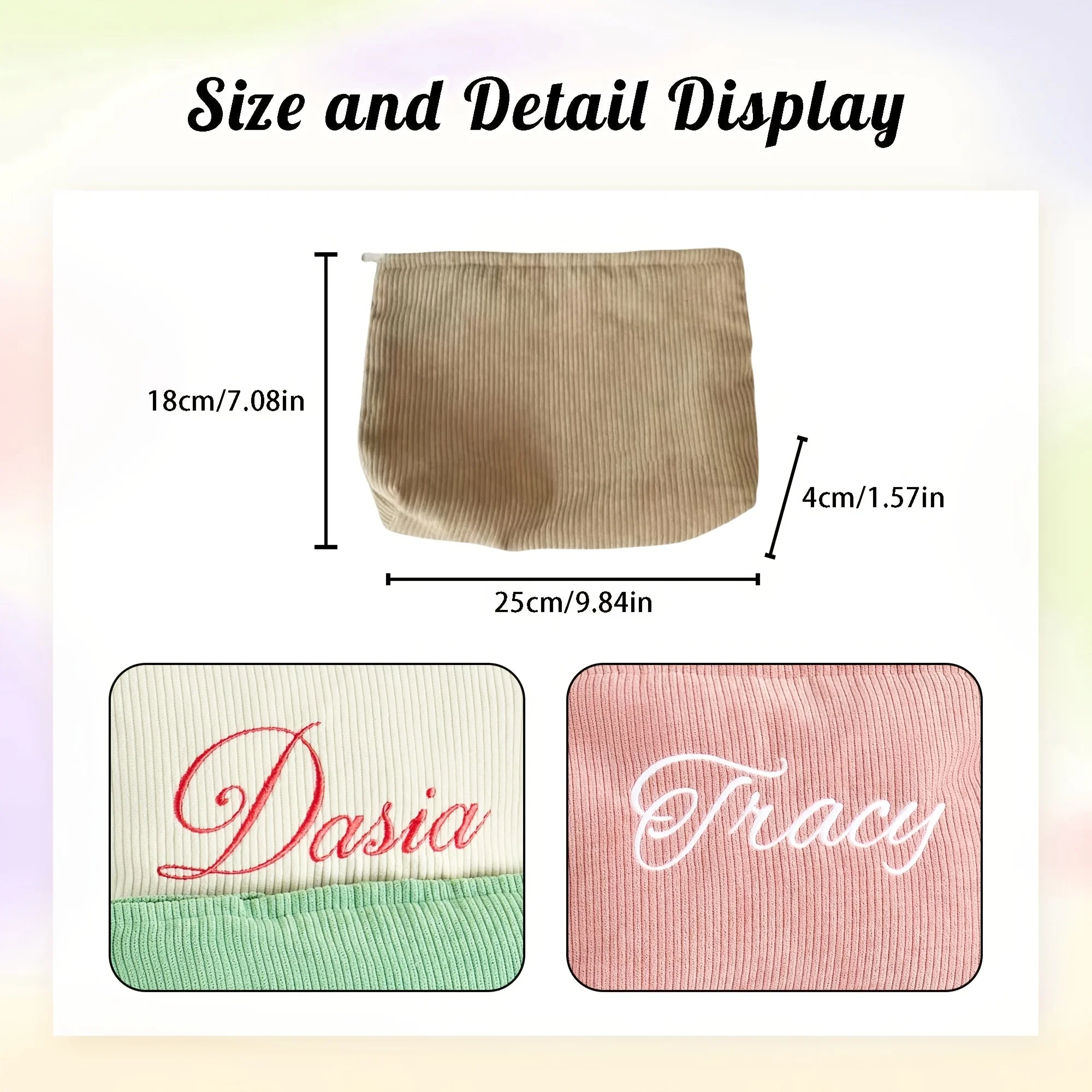 Custom Embroidered Name Corduroy Toiletry Bag, Multi-Color Large Capacity Makeup Pouch, Personalized Gift for Birthday