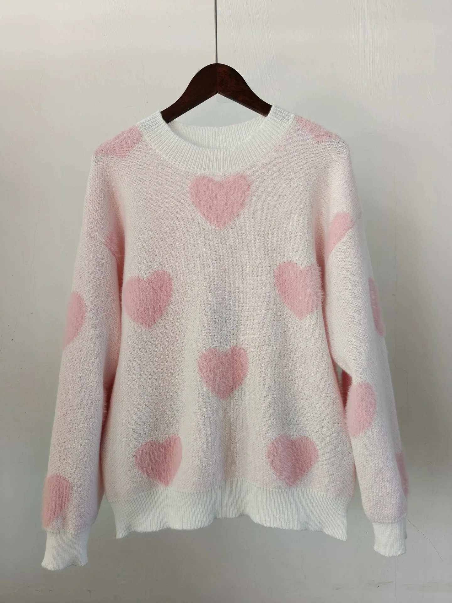 

Heart Sweater Cute Love Jacquard Sweater Crew Neck Knit Sweater Oversized Loose Romantic Pullover For Women Loose Fit