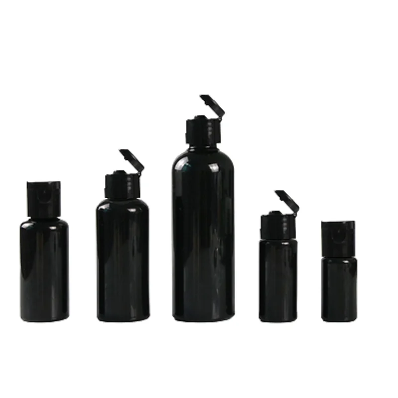 

50Pcs Empty Black Plastic Bottle PET 10ML 20ML 30ML 50ML 100ML Flip Lid Portable Cosmetic Packaging Refillable Toner Bottles