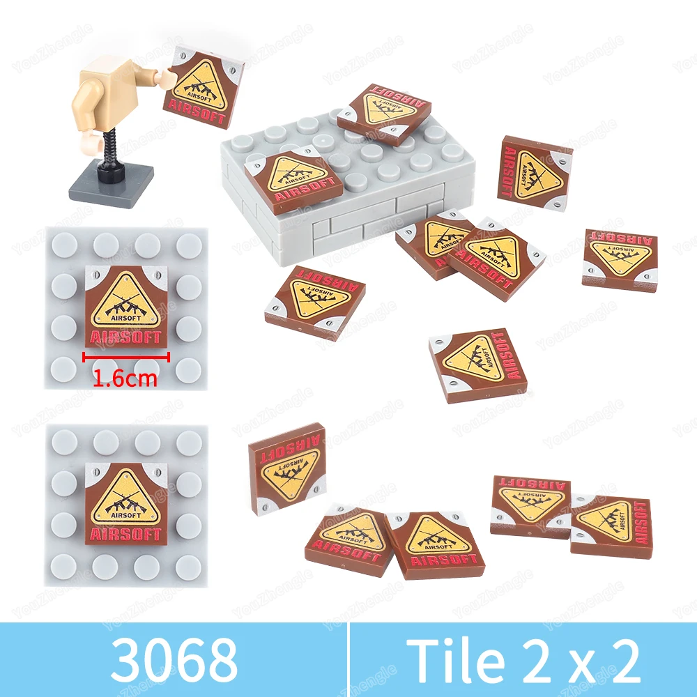 Sniper Rifle Overlay Red AIRSOFT Pattern 3068 Building Block 2x2 Tiles Printed MOC figures Equipment Scene Model Parts Gift Toys