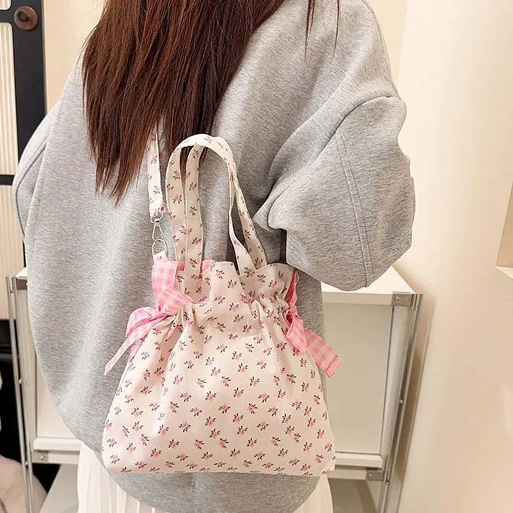 3-in-1 Floral Crossbody Bag Gingham Ruched Convertible Small Tote Detachable Washable Drawstring Shoulder Bag Teens Girls
