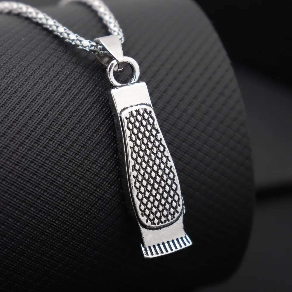 New Classic All Black Mesh Barber Shaver Shape Pendant Necklace Fashion Men's Pendant Jewelry Party Accessories - Image 2