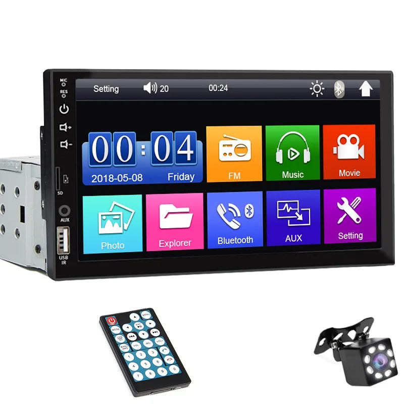 Hippcron 7 Inch Touchscreen 1 Din Auto Multimedia Speler, FM Radio ISO Power AUX Input USB Bluetooth Mirror Link Autoradio