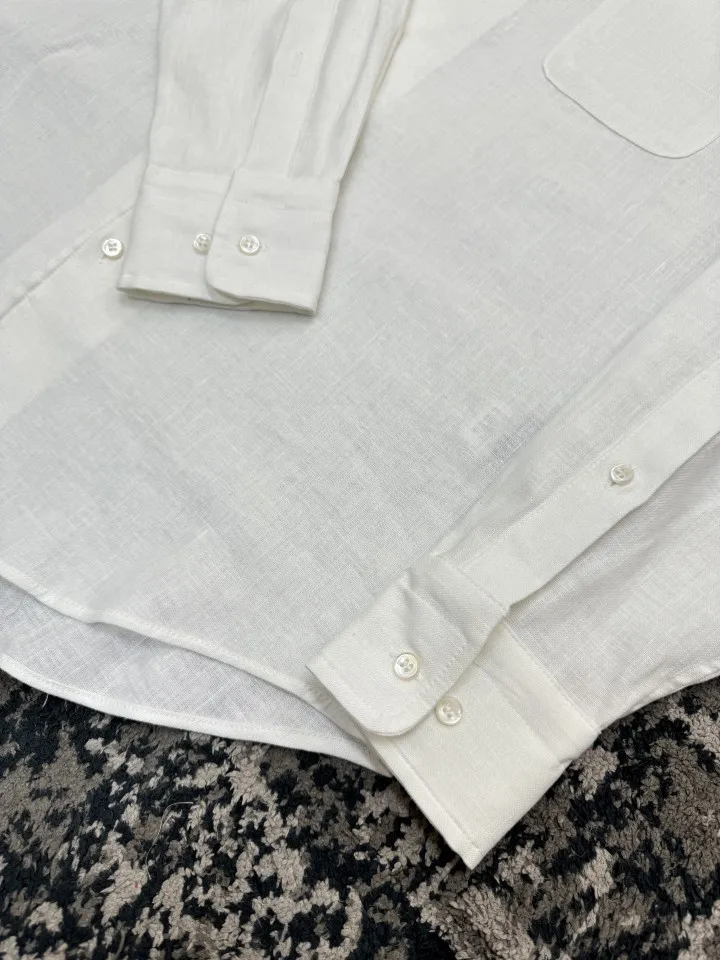 LP Old Money Style 2026 New Season Mens Linen Logo Side Trim Soft Smooth Turn Down Collar Solid Casual Shirt For Men