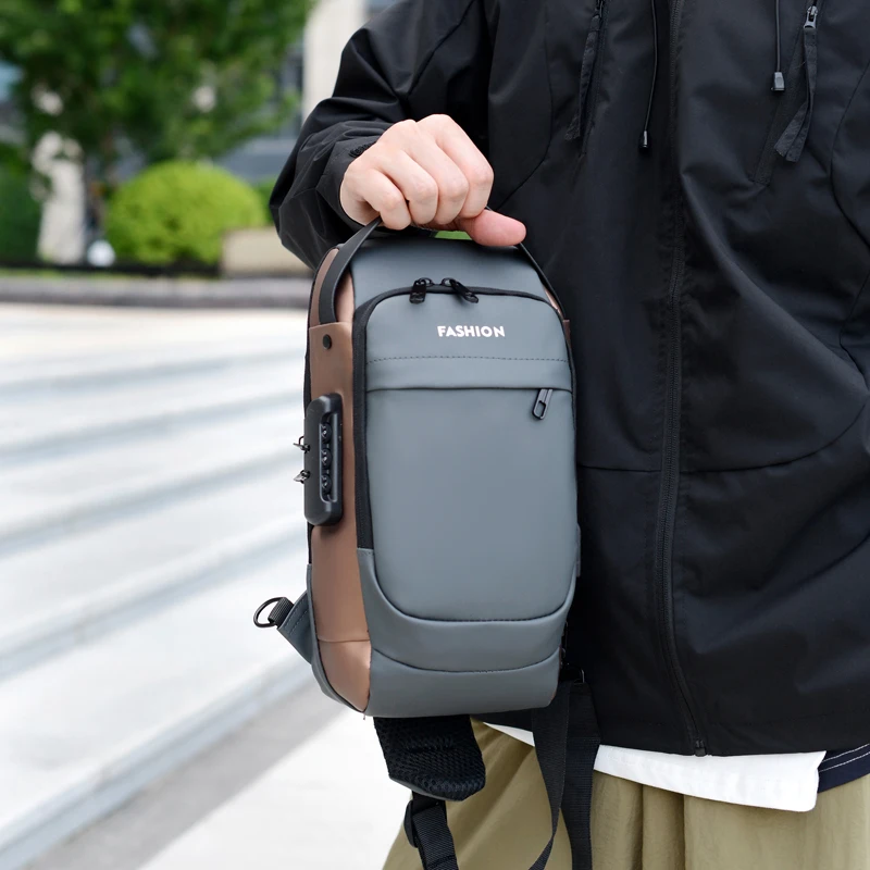 Men's Waist Packs Chest Bag Lightweight Usb Charger Port Waterproof Small Fanny Bag Anti-theft Password Lock Men's Shoulder Bag