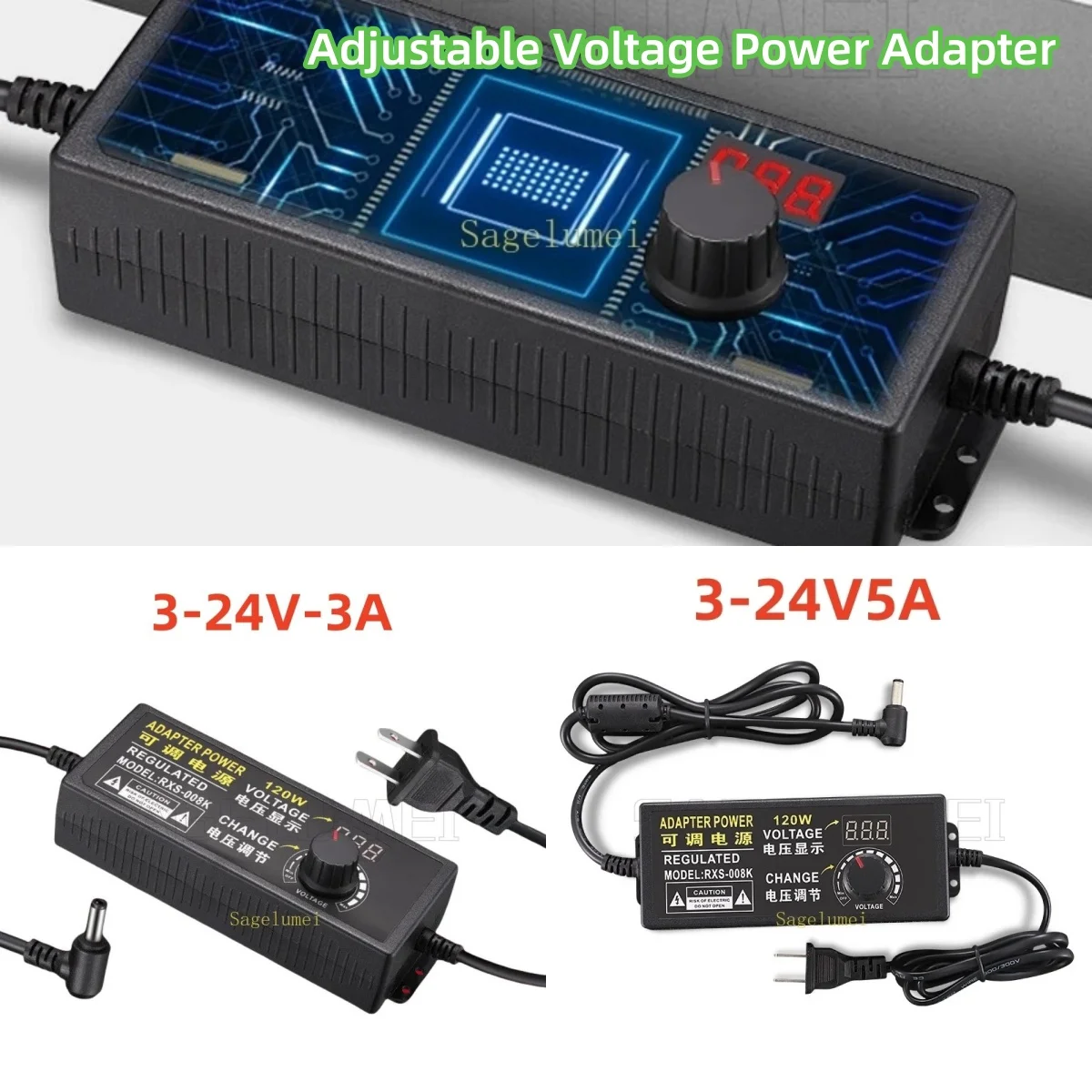 DC3-24V 3A/5A Adjustable Voltage Power Adapter Regulated AC110-220V To 60W 120W LED Power Supply Converter Adjustable Switching