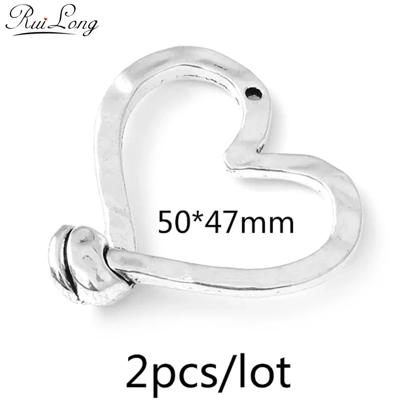 2pcs/lot Latest Alloy Charms Pendant heart shape 50*47mm Jewelry Making DIY Charms Handmade for necklace bracelet