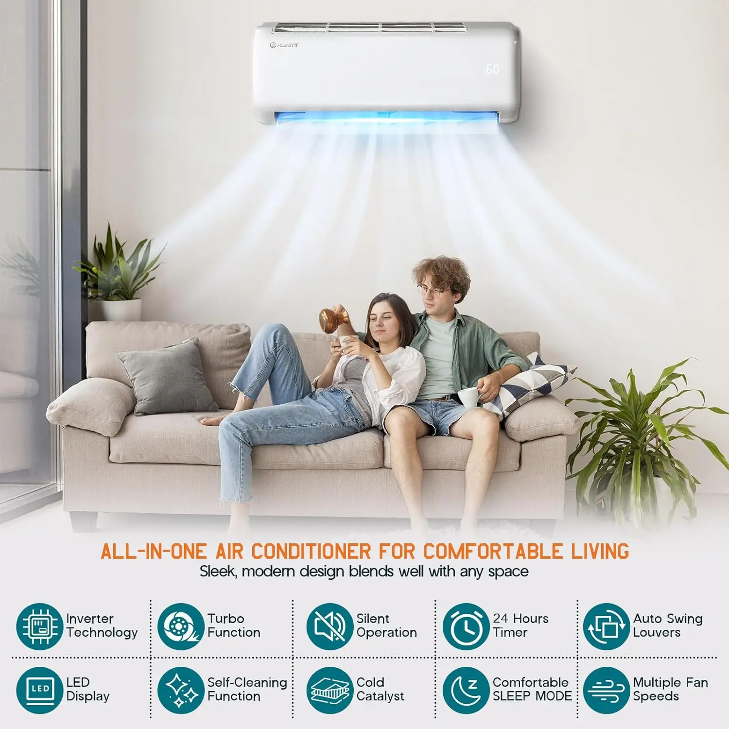 24000 BTU Mini Split Air Conditioner and Heat Pump, Ductless Inverter System, SEER2 19, 208-230V, Cools & Heats Rooms, Custom