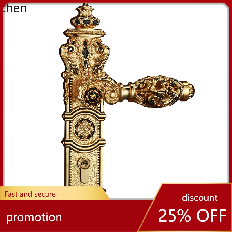 Zml indoor wooden door handle lock, room interior door lock, luxury style villa lock