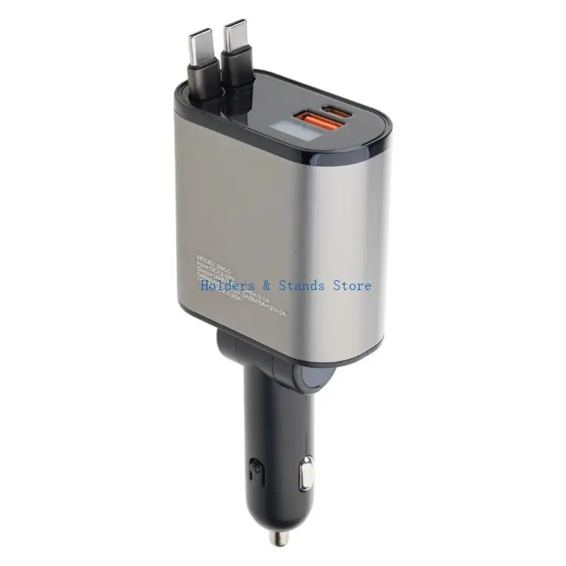 Y4UE Metal 240W Retractable Double USB C Car Supporting Rapid Charging For All Devices