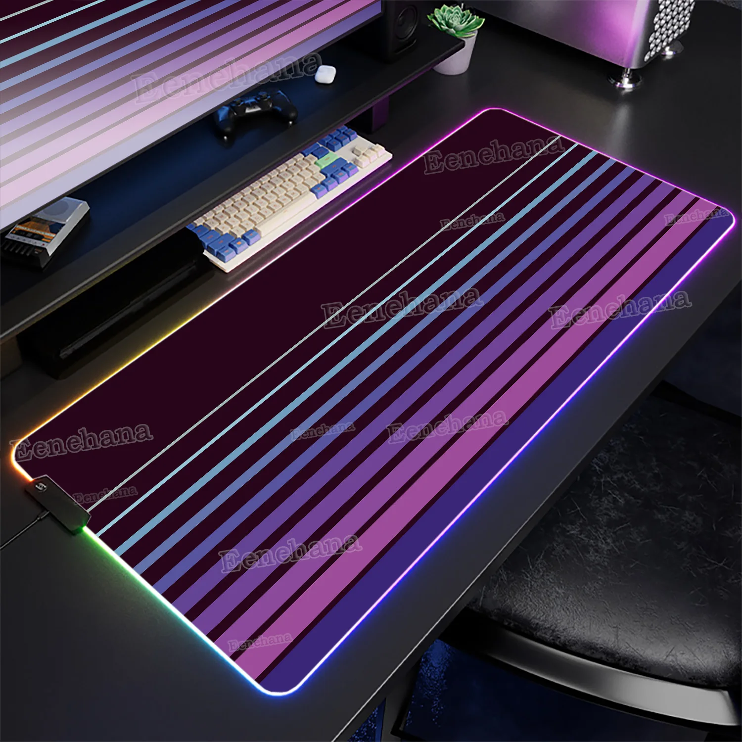 

RGB Retro Simple Line Mouse Pad Gradient PC Gaming XXL Office Carpet Keyboard Mat Rubber Non-slip Backlight Tabletop LED DeskMat