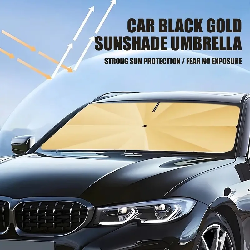 Titanium Coated Car Sunshade Thick V Shaped Opening Front Windshield Curved Handle Universal Auto Sun Shield Car Accessories