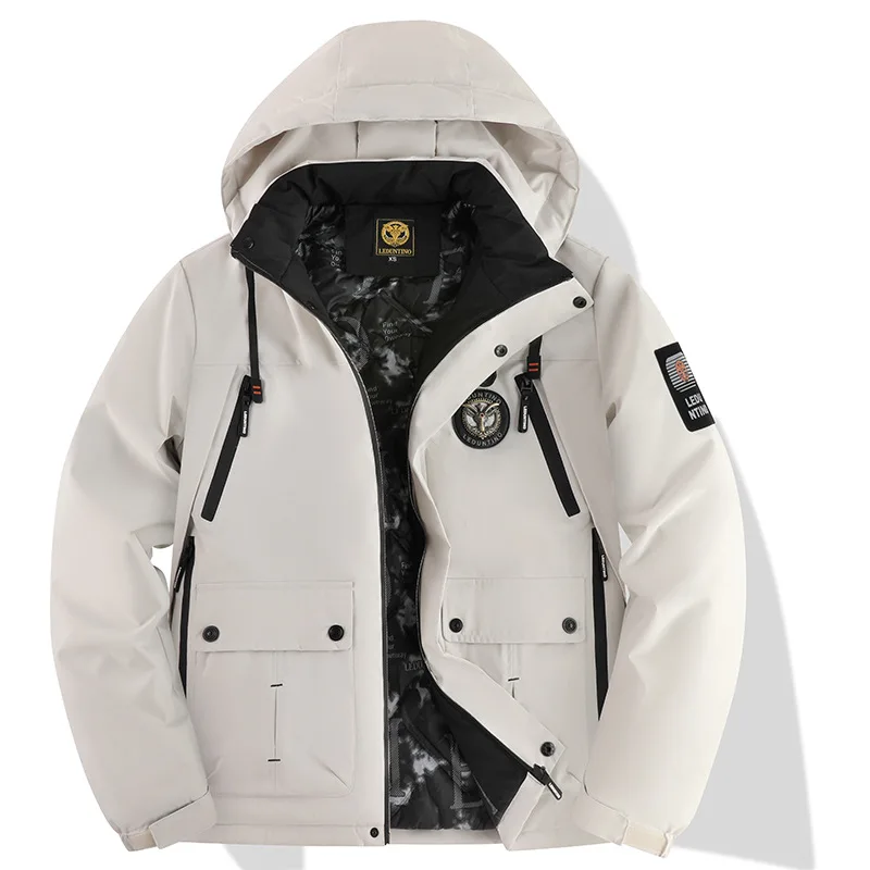 2025 Men's Large-Sized Hooded Cotton-Padded Jacket Casual Winter Outdoor Multi-Bag Thickened Trendy Coat