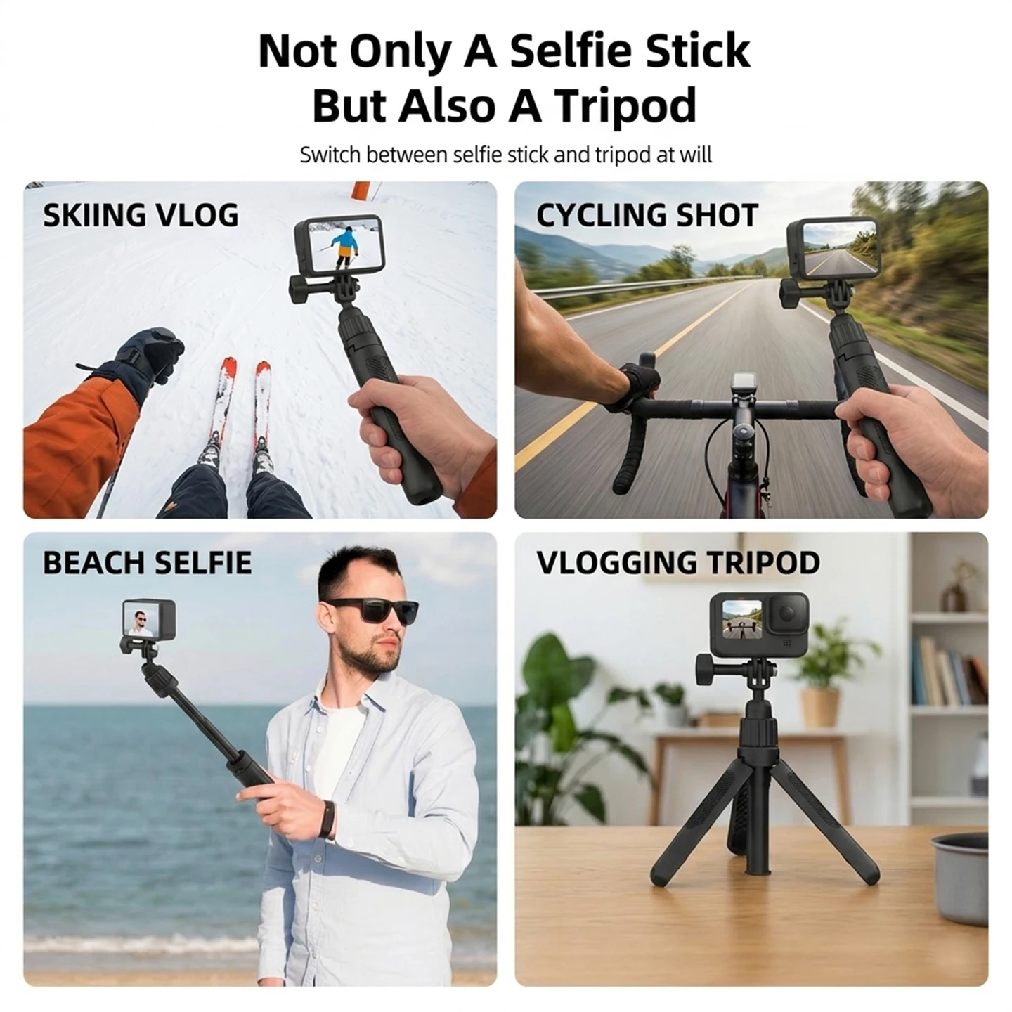 Ronkoen  TZ-12 For GoPro/Insta360/DJI Osmo Action 3/4/5Pro 40CM Extendable Selfie Stick Tripod Vlog / Cycling / Skiing / Travel - view 2