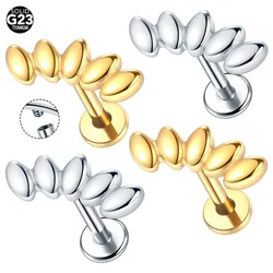 ASTM F136 Titanium 16G Leaf Labret Studs Monroe Piercing Gold Plated Ear Tragus Cartilage Earrings Flat Back Lip Rings Jewelry