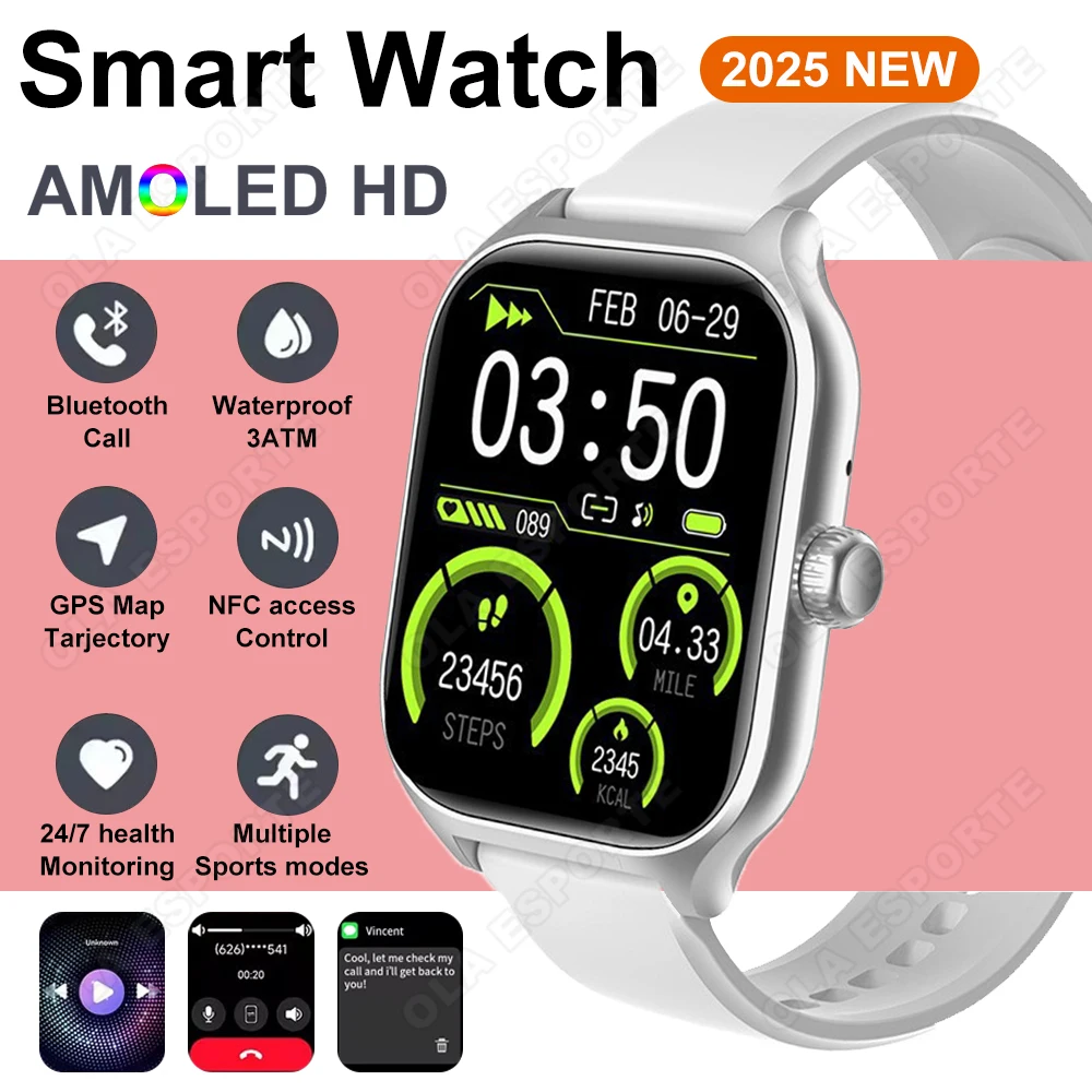 

New Smart Watch AMOLED Bluetooth Call Music Control Heart Rate Monitoring Sleep Duration Full Touch Screen Smartwatch Waterproof