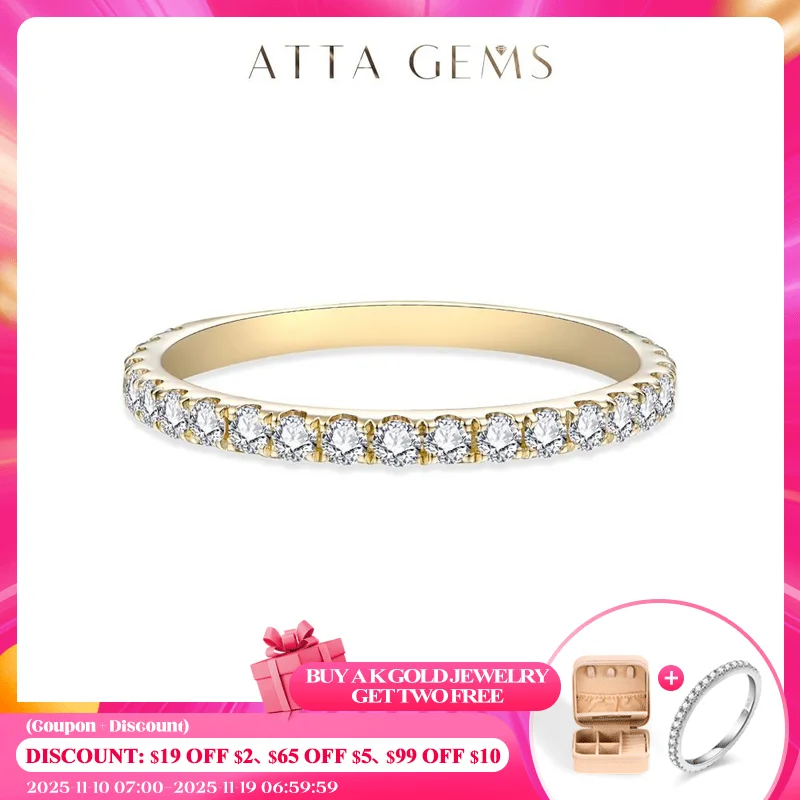 

ATTAGEMS Moissanite Rings for Women Solid 18K 14K 10K Yellow Gold Pass Au585 Diamond Tester for Engagement Wedding Band Gifts