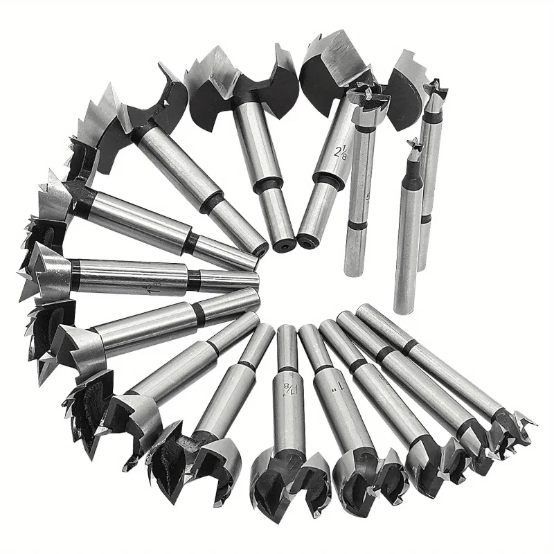 16pcs Forstner Drill Bit Set LIAN Woodworking, Auger Opener Round Shank Drilling Cutting Tool Set, Alloy Steel Forstner Bit Set