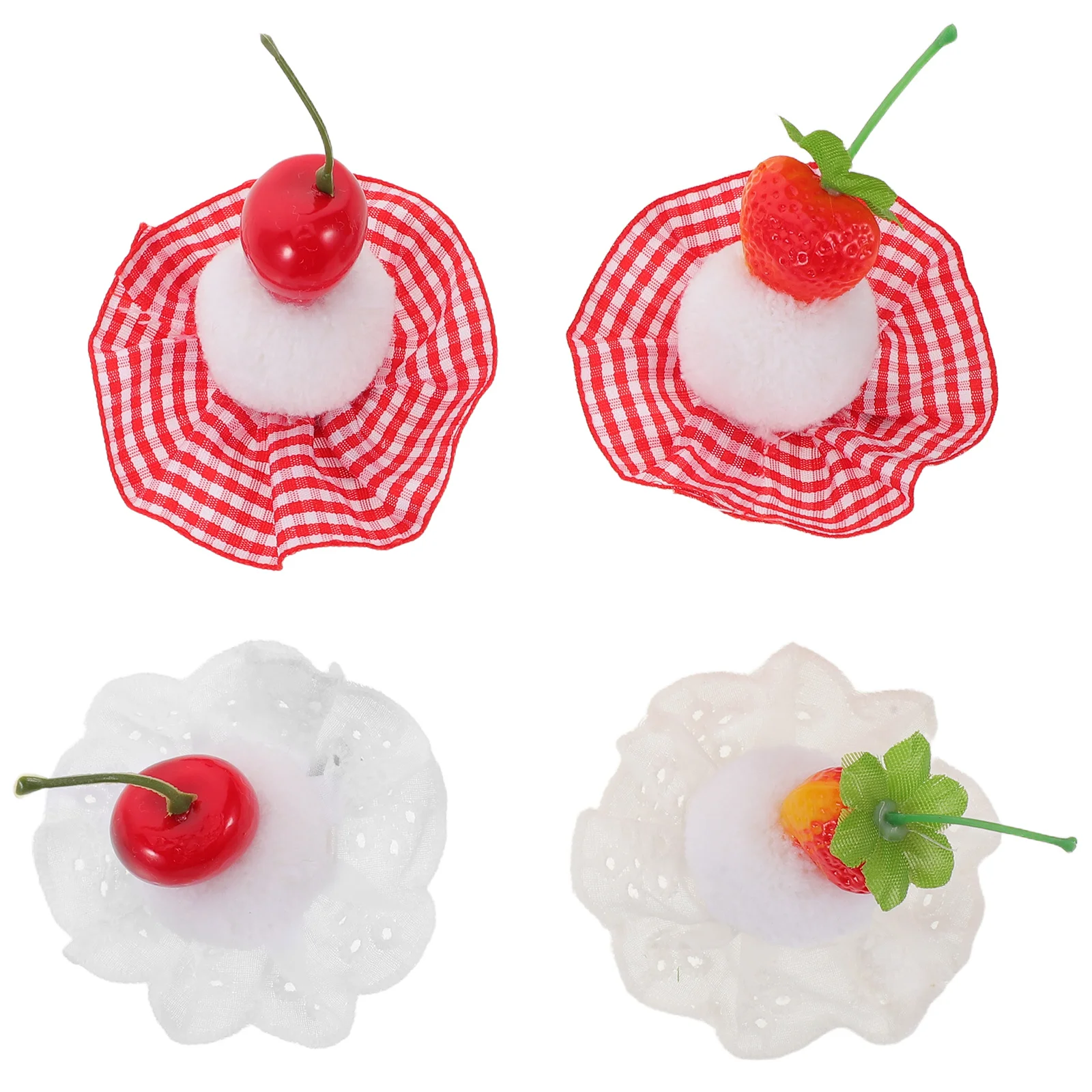 

4pcs Birthday Decoration Hair Clips Mini Cherry Strawberry Cake Design Non-Slip Fruit Barrettes For Women Teens Party Plaid
