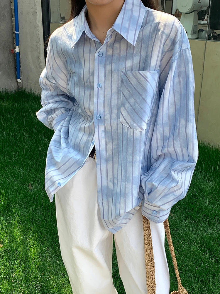 

Корейский свободный длинный кардиган в стиле тай-дай, легкий, солнцезащитный, в полоску, для молодых девушек