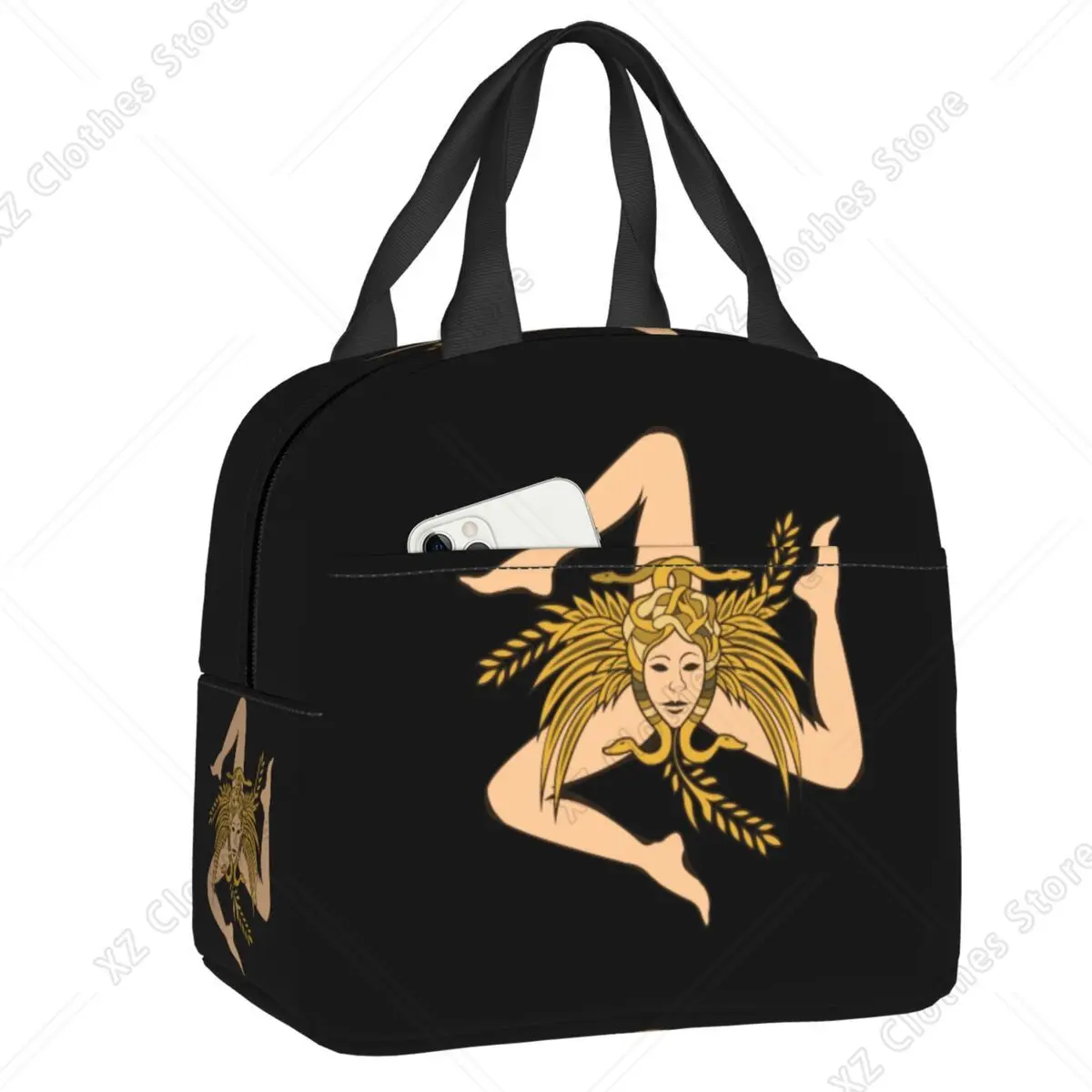 Custom Sicily Trinacria Insulated Lunch Bags for Women Italy Sicilian Flag Thermal Cooler Food Lunch Box Outdoor Camping Travel
