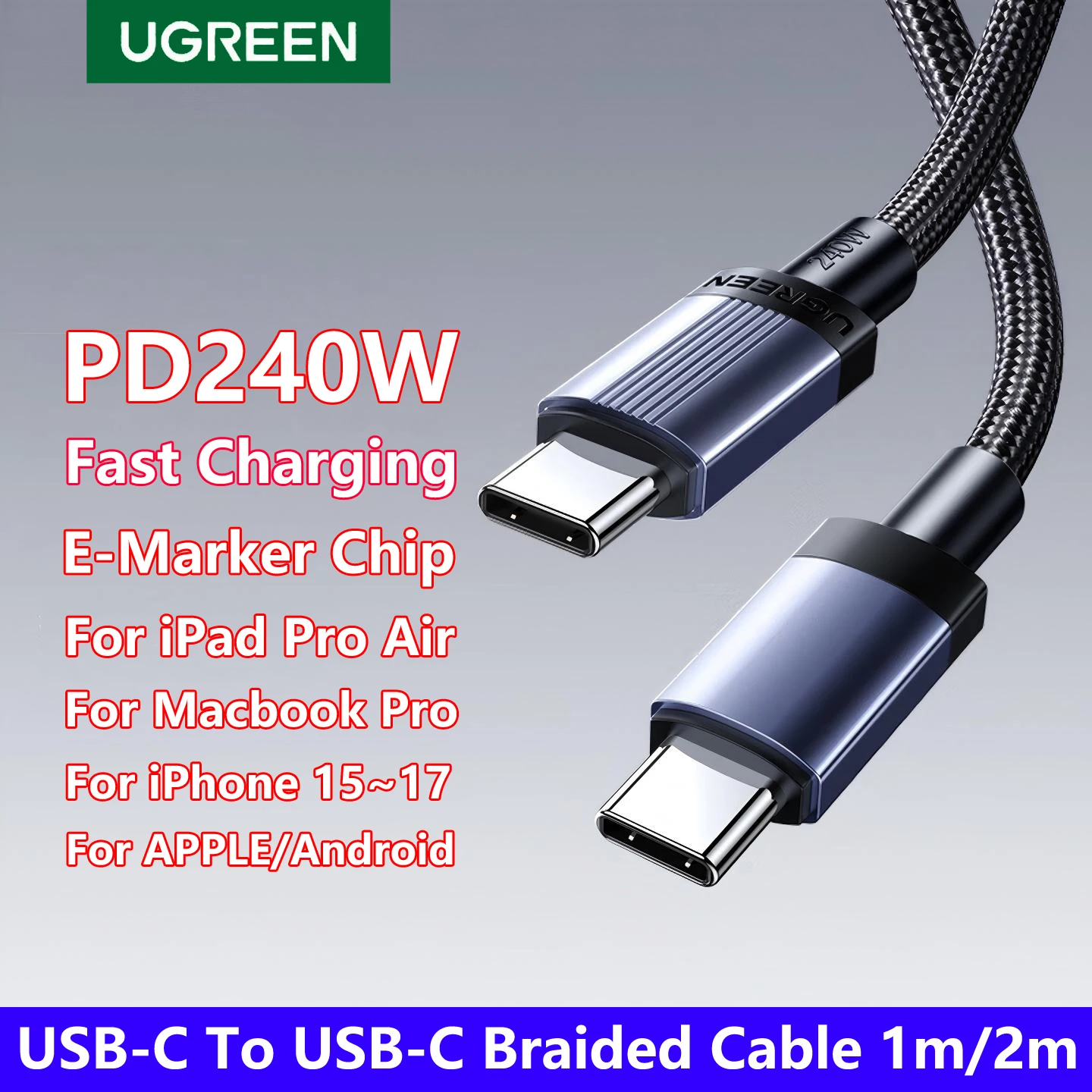 cabo-ugreen-240w-usb-c-para-tipo-c-100w-pd-31-carregador-de-carregamento-rapido-para-apple-macbook-xiaomi-samsung-notebook-android-1m-2m