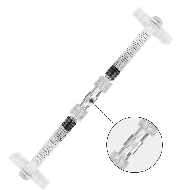 Double external thread Ruhr connection syringe, sterile and transparent, suitable for pneumatic components, Ruhr joint leak