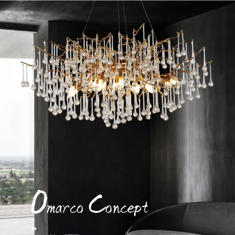 Nordic Luxury Branch Clear glass Crystal Chandeliers, Height adjustable lustre luminaire Suitable for Dining room Customizable