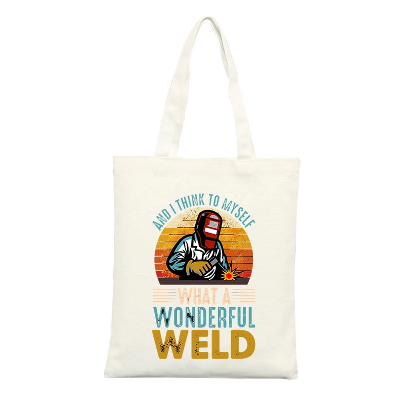 Welding Graphic Canvas Tote Bag, Vintage Style for Casual Shopping and Daily Use