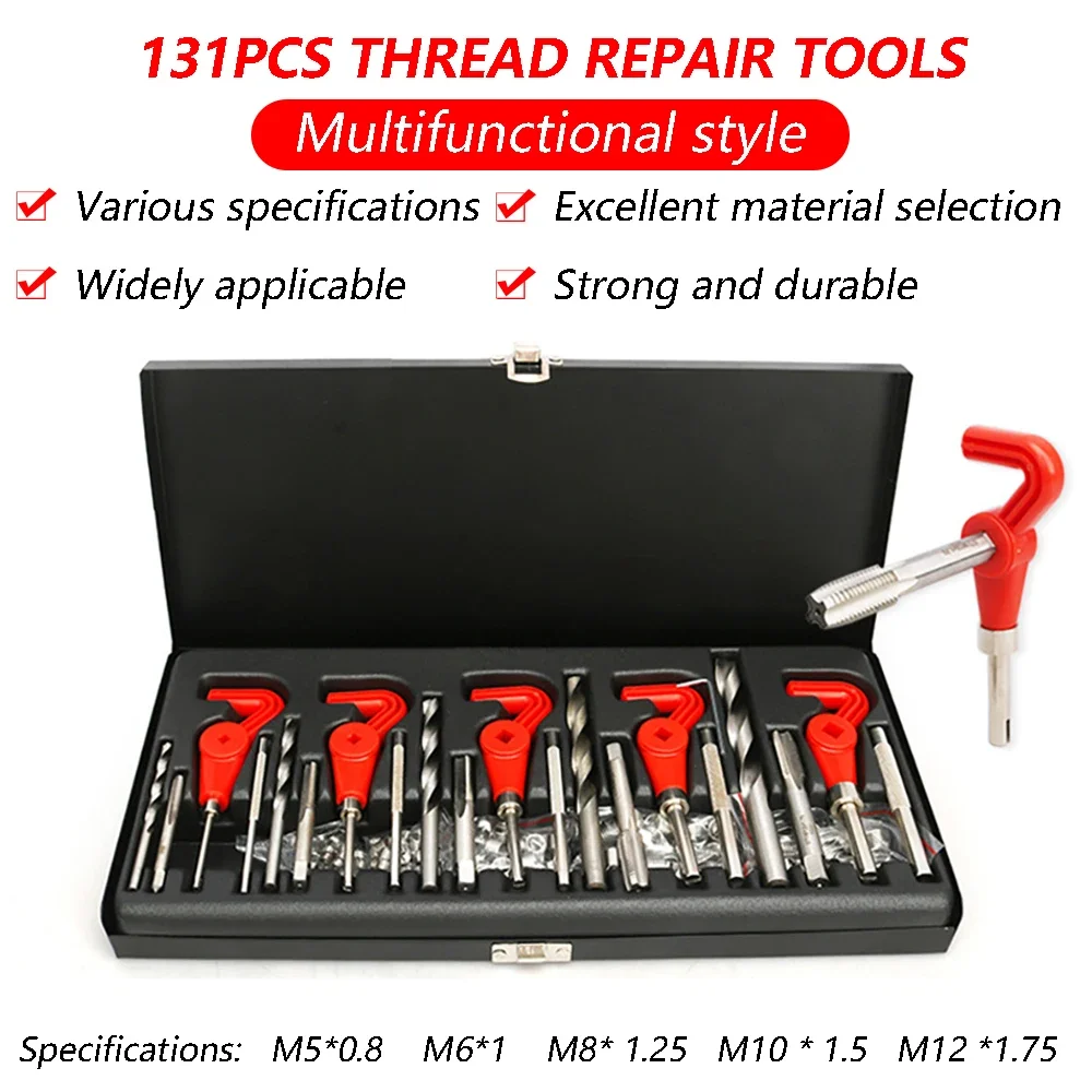 New Style 131pcs Thread Repair Tool M5 M6 M8 M10 M12 Twist Drill Spanner Wrench Threading Tools For Restoring Damaged Threads