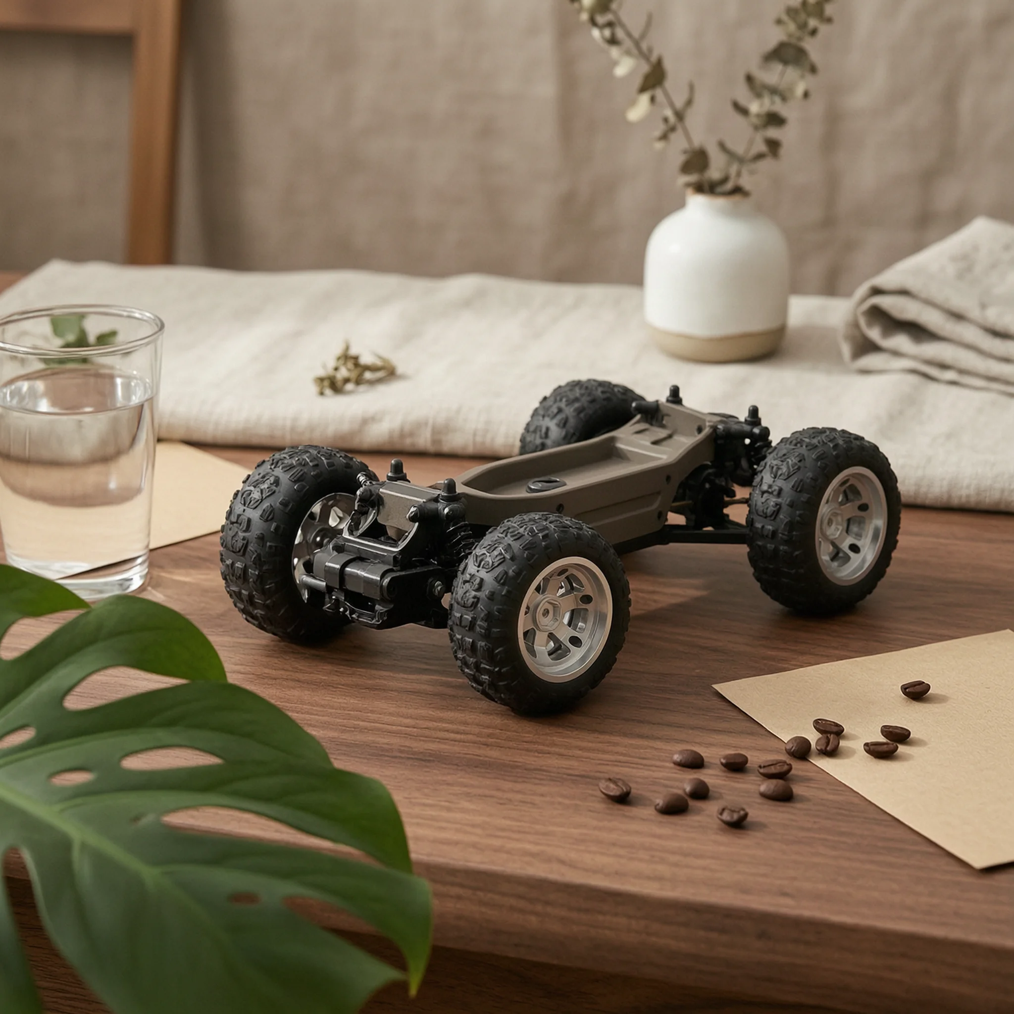 4 Piece RC Wheels and Tires 12mm Hex Adapter Multi Spoke Alloy Rim Off Road RC Tire Set for Hobby Use