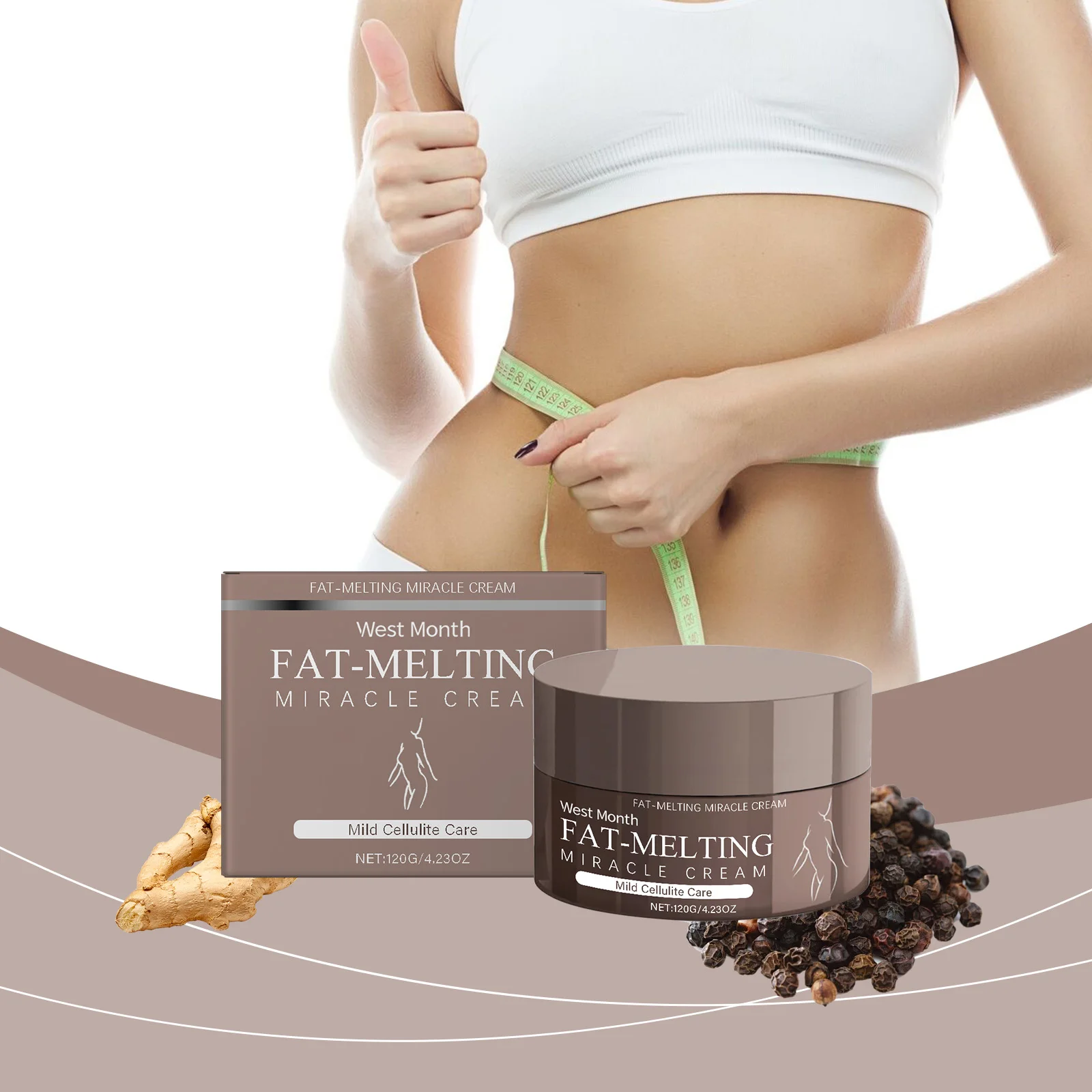 ครีมมิราเคิลละลายไขมันเดือนตะวันตก - ทรีทเม้นต์ต่อต้านเซลลูไลท์สําหรับผิวกายกระชับสัดส่วนและปรับสี มอยเจอร์ไรเซอร์กระชับสัดส่วน - 120g/4.23oz