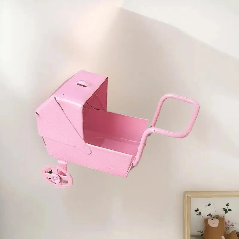 1:12 Dollhouse Miniatures Pink Baby Stroller Model Wheels Can Turn Doll House Accessories Decor Kids Pretend Play Toys DIY Gifts