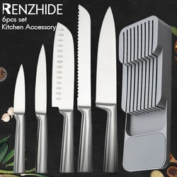 RZD Kitchen Knife Set Stainless Steel 7CR17 Japanese Style Chef Accessory Santoku Salmon Fishing Knife Holder Home Storage Tools