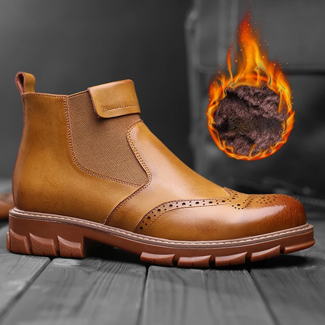 Buty Chelsea dla mężczyzn Markowe designerskie botki Klasyczne oryginalne skórzane męskie buty zimowe Brytyjskie utrzymujące ciepło pluszowe bawełniane Botas