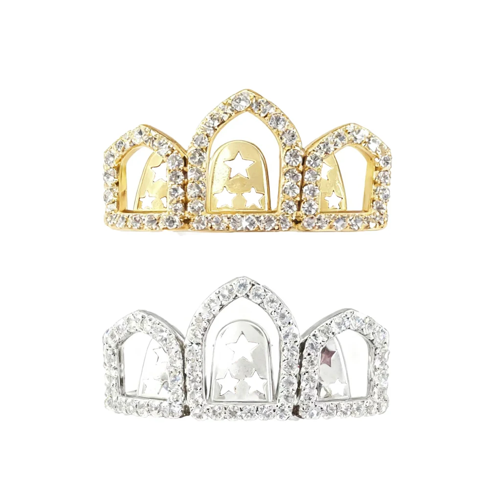 من المألوف والفردي ثلاثة مجوفة من الزركون مجوهرات الأسنان الهيب هوب الهيب هوب الراب لامعة تاج الأسنان ومجوهرات الأسنان