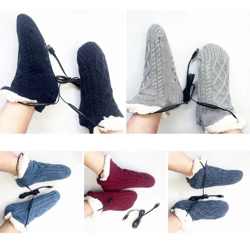 Soft Thick Plush USB Heated Socks 5V Fast Heating Winter Electric Warm Socks Thermal Feet Warmer Home