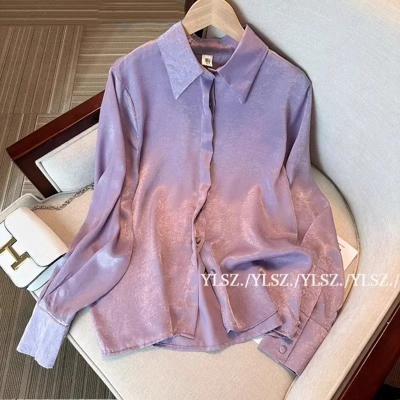 French High-end Purple Long Sleeved Shirt Women\'s New Style Temperament Top Western-style Drape Shirt