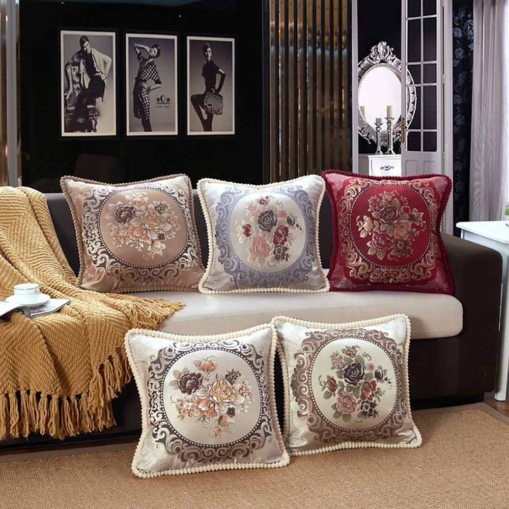 

Luxury European Jacquard Sofa Throw Pillow Covers Living Room Decoration Embroidery Pillowcase Sofa Cushion Cover Home Decor