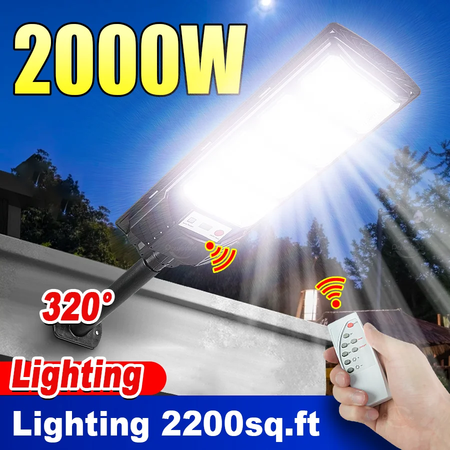 2000W Powerful LED Solar Lights Solar Light For Outdoor With Motion Sensor Solar Powered IP67 Waterproof Garden Lamp Wall Lights