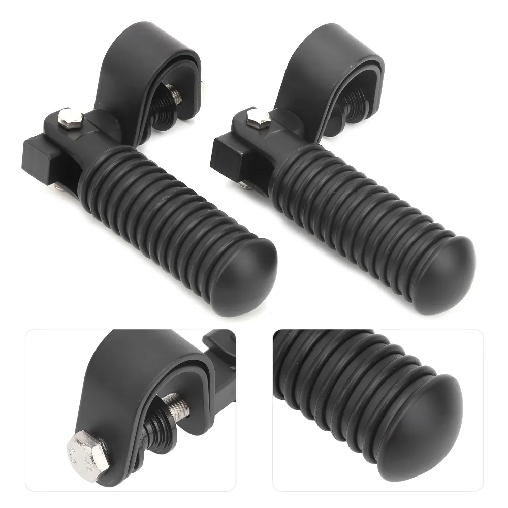 2pcs Universal Clamp Mount Motorcycle Foot Pegs Black Foldable Design Highway Pegs 25mm 1in Universal Foot Pegs Highway Riding