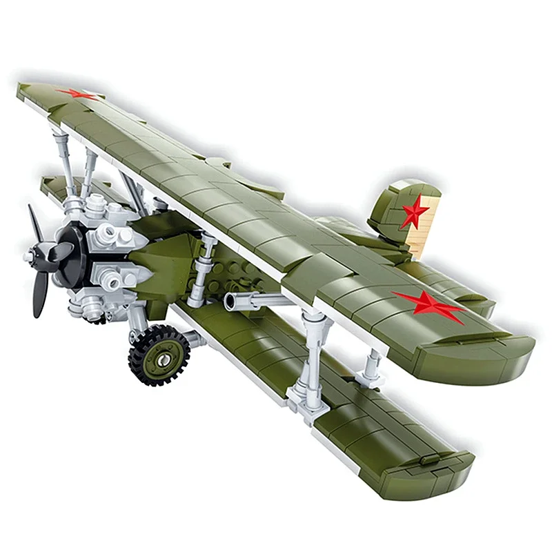 WW2 Military Fighter Building Blocks 1920 Retro Spiral Airplane Air Force I-6 Biplane Model Aircraft Bricks Toys Gifts for Kids