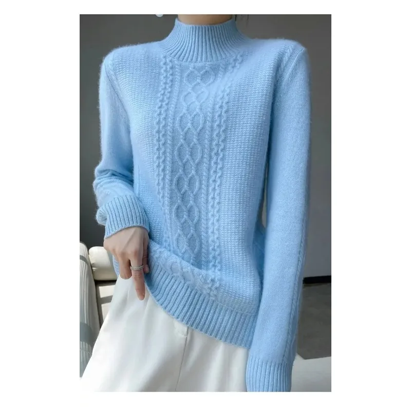 20235Autumn and Winter New Women Sweater Warm Cashmere Sweater Loose Large Size Top Half Turtleneck Knitted Bottoming Shirt