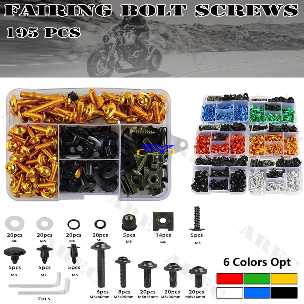 Accessories For YAMAHA R1 R6 R3 R15 R25 YZF 600 1000 T-MAX 530 TMAX 500 Motorcycle 195 PCS Aluminum Fairing Bolt Screws Kit Fit