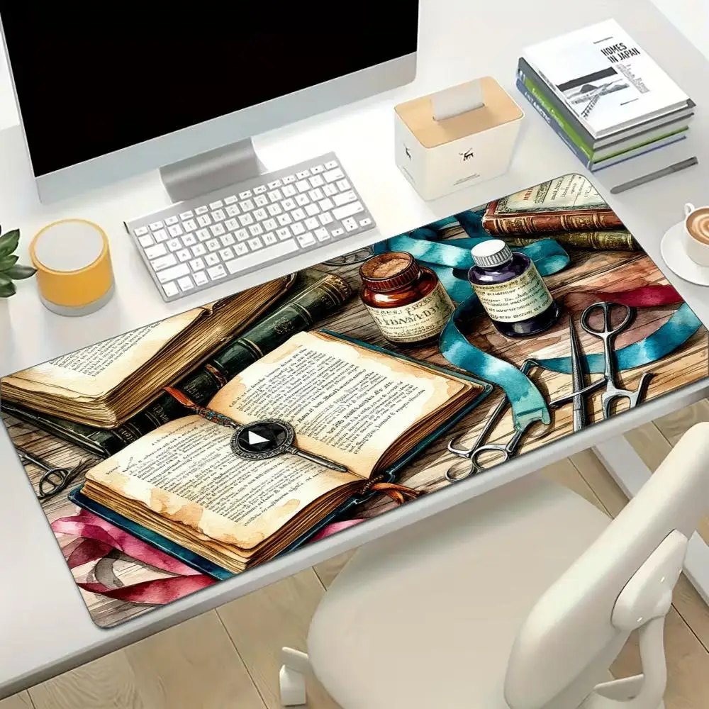 Retro Magic Book Large Extended Gaming Mouse Pad Non Slip Desk Mat Fantasy Keyboard Mouse pad For Laptop Desktop Office Decor
